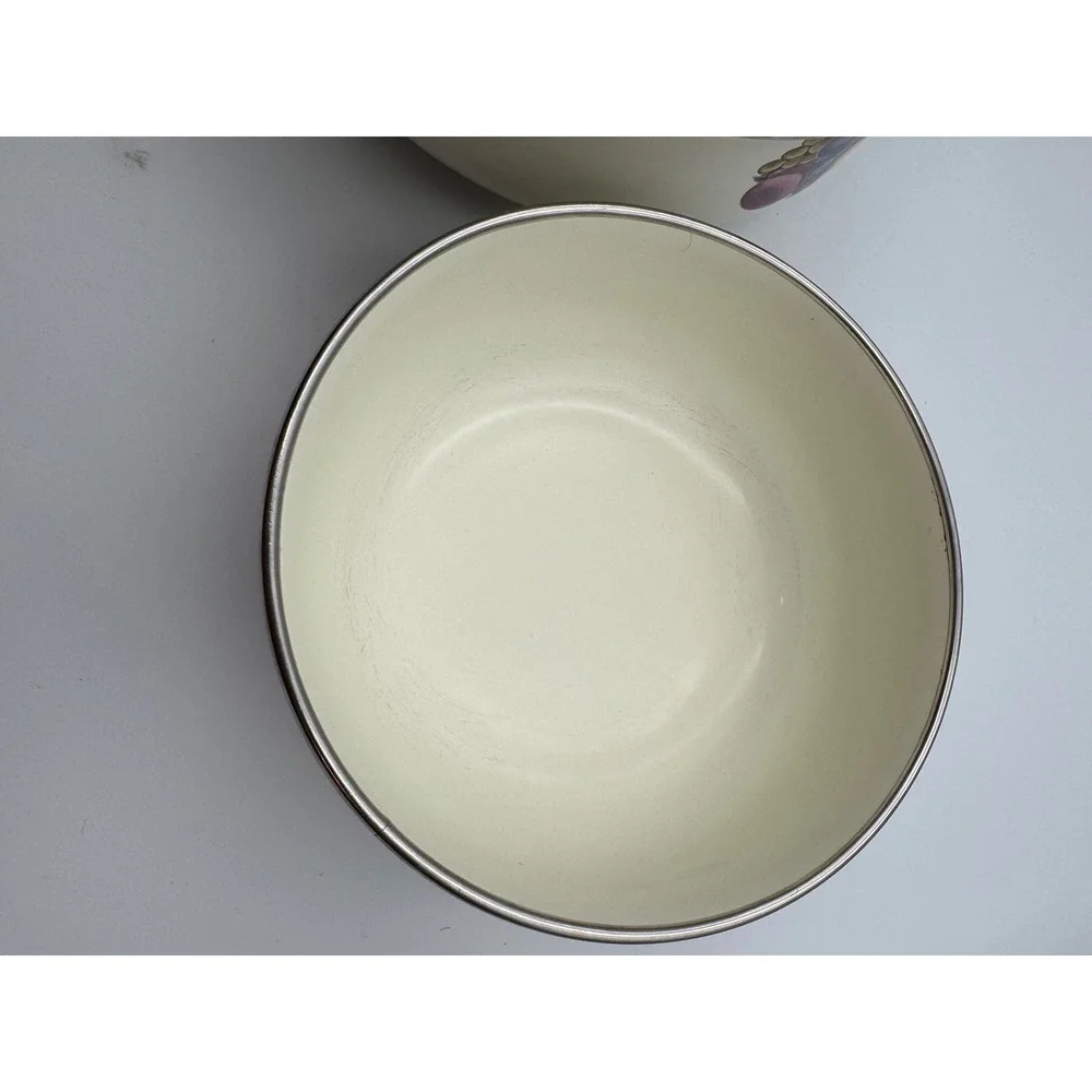 Vintage Cornucopia Enamel Nesting Mixing Bowls Set of 2 Fruit Pattern Cream 8.5